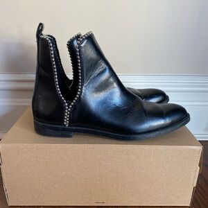 Zara Black Leather Pointed Toe Booties with Silver Stud Trim